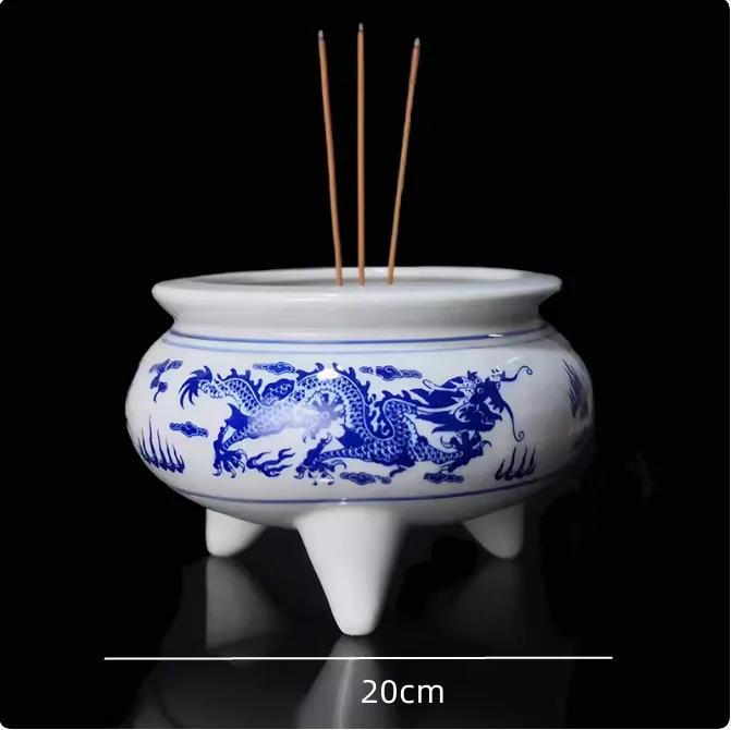 Керамическая курильница Цзиндэчжэнь. Сине-белая фарфоровая подставка для свечей. Подношение украшений перед Буддой.
