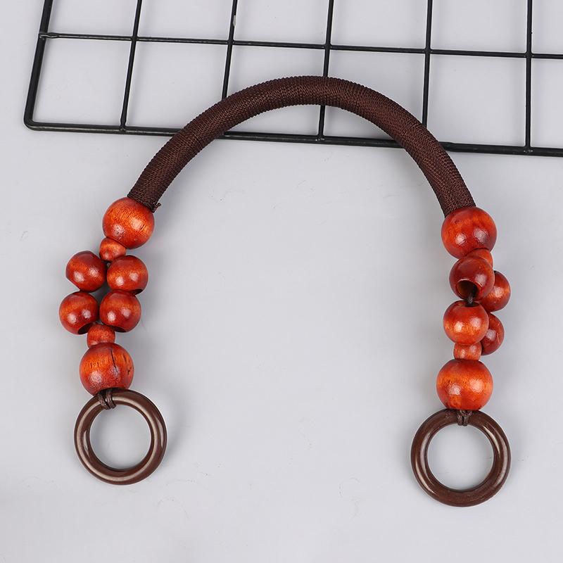 Women Wooden Bead Rope Bag Strap Wooden Handle Rope Beads Handbag Shoulder Belt Diy Replacement Bag Accessories