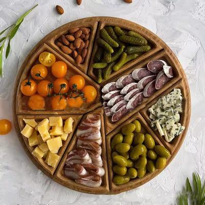 Разделенный деревянный сервировочный поднос, блюдо для закусок и десертов, тарелка для подачи фруктов и аперитивов, сервировочное блюдо, круглое, для конфет, орехов, закусок