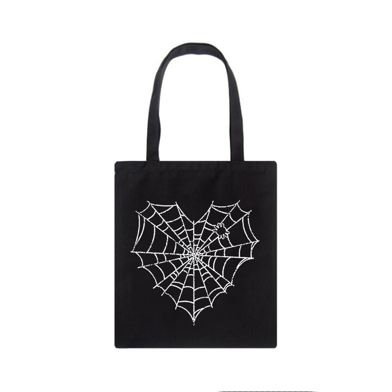 Холщовая сумка с принтом паутины японского аниме в готическом стиле, повседневная винтажная женская сумка на плечо большой вместимости y2k, сумка для покупок в стиле панк, хип-хоп