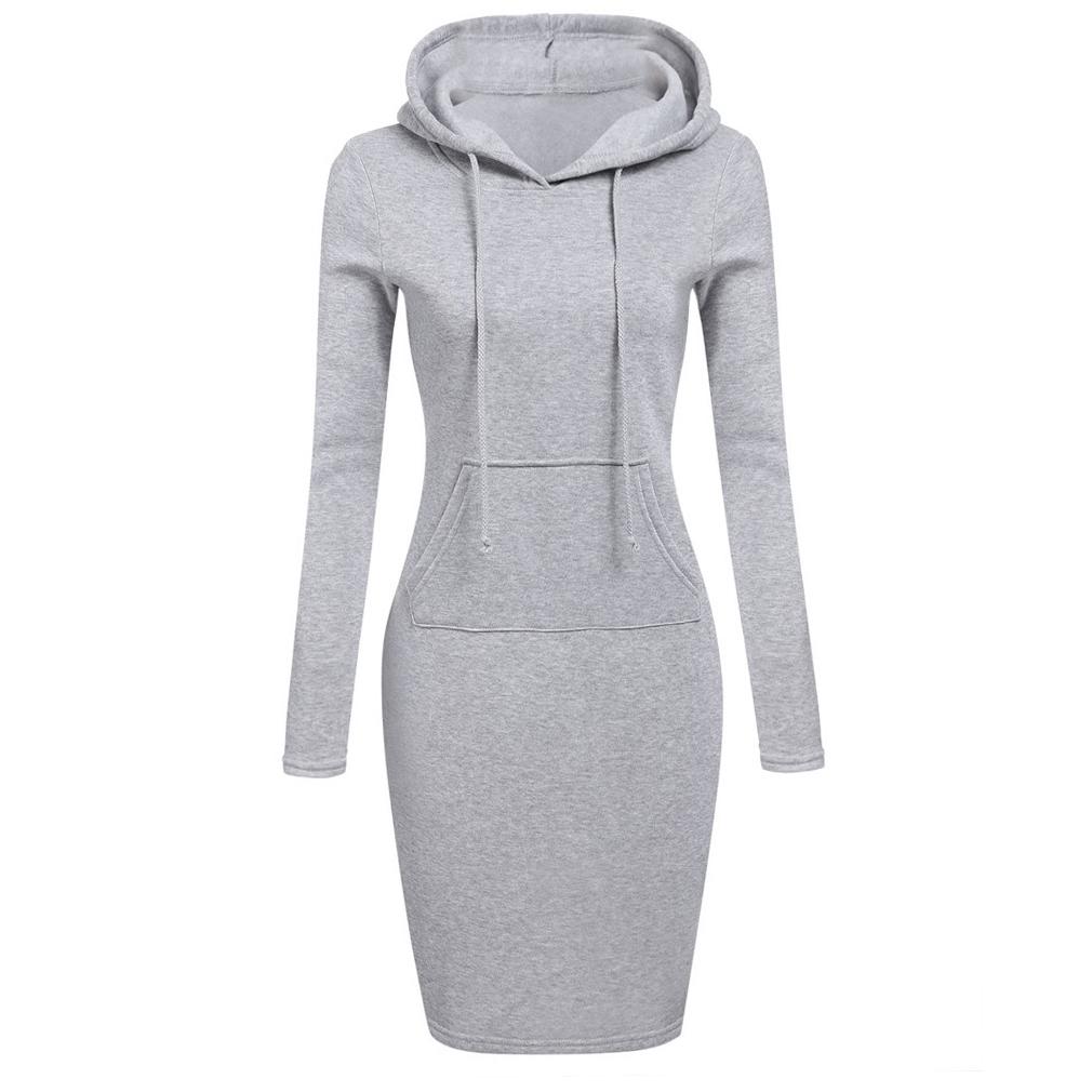 Женское повседневное платье с длинными рукавами и капюшоном, свитер с карманами, топы