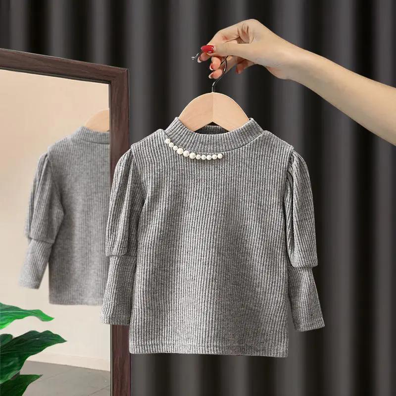 Girls' Base Shirt Children's T-shirt Knitted Long Sleeve Top Spring Wear