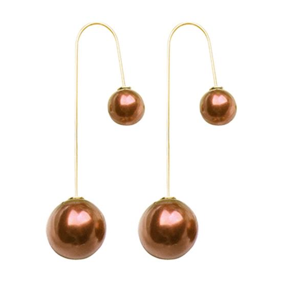 Earrings U-Shaped Double Sided Faux Pearl Gold Plated Ear Dangle Jewelry