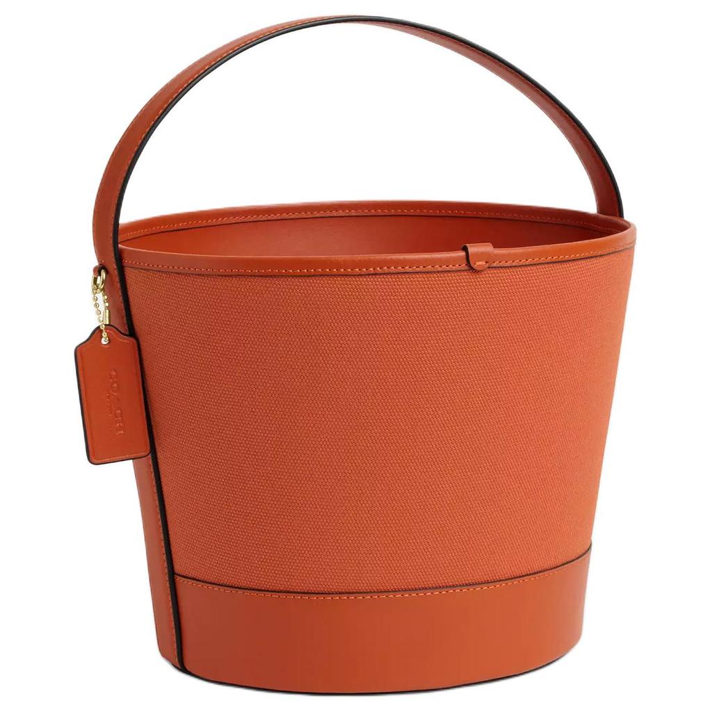 Coach 25 Metallic Logo Canvas And Leather Bucket Bag Women handbags Gold Deep-Orange CW533-IMOY8