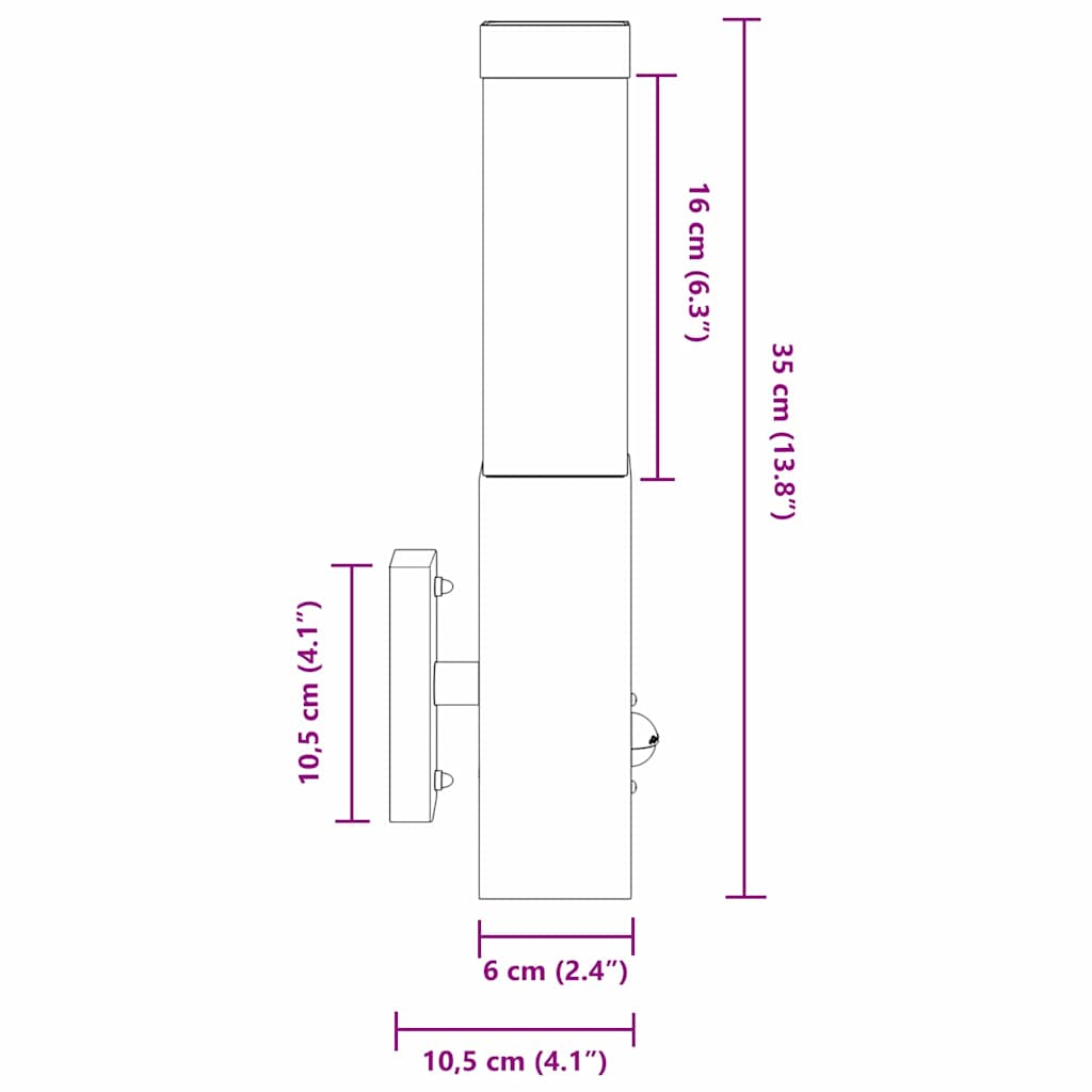 Outdoor Wall Lamp Silver 10.5 x 6 x 33 cm Stainless Steel and Plastic