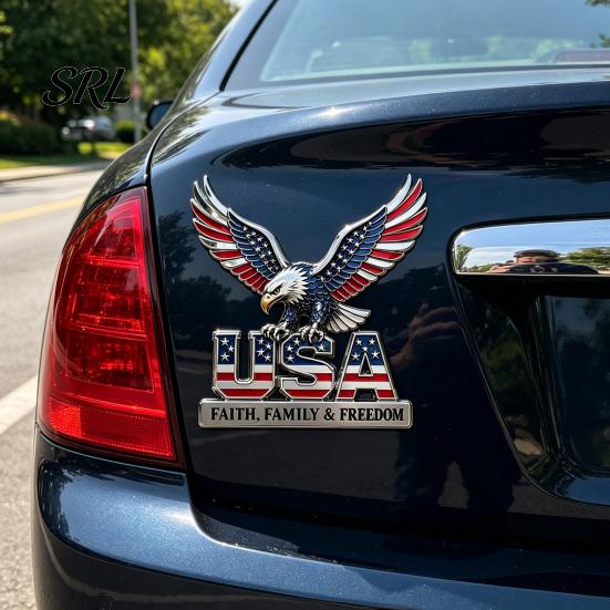 Waterproof Car Stickers USA Faith, Family & Freedom Metal Emblem, Eagle Letters Patriotic Edition 3D Strong Adhesive Decal 250th Anniversary Red Blue