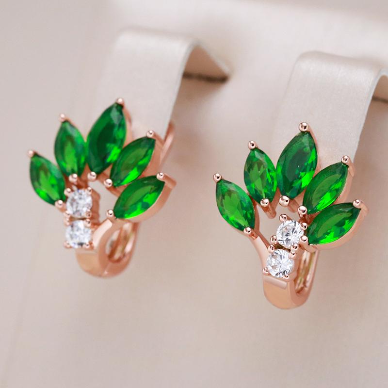 Блестящие зеленые серьги-листья из натурального циркона в английском стиле для женщин, модные, цвета розового золота, повседневные винтажные украшения, кристальный подарок