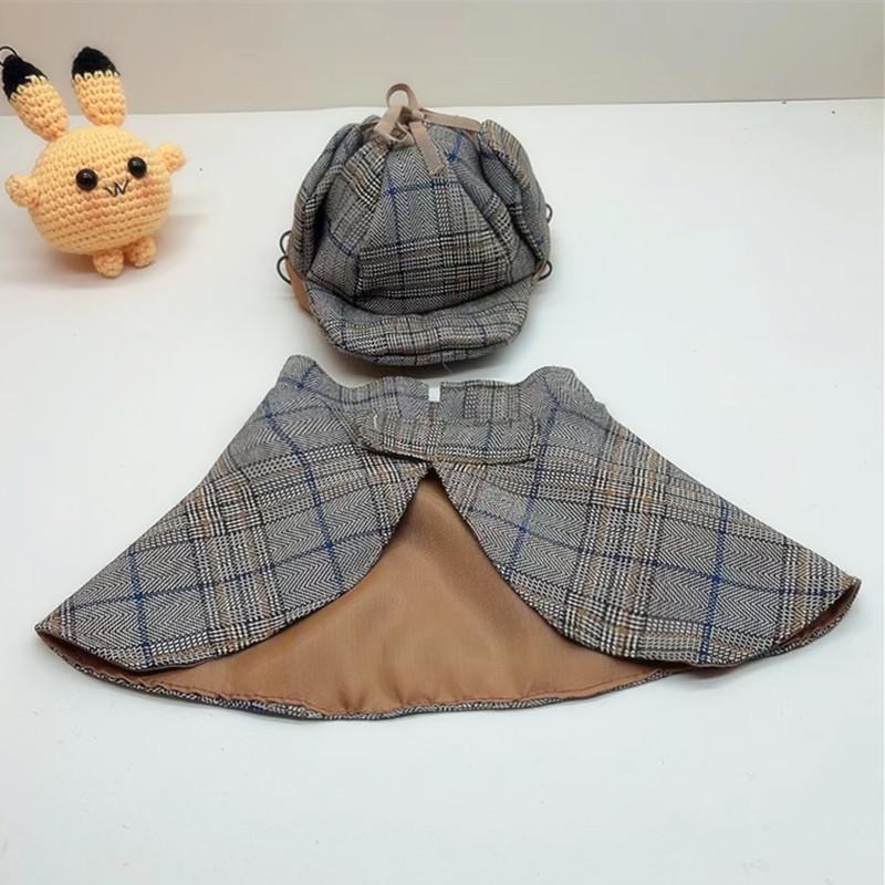 Набор: Плащ и Шляпа Детектива Животных, Клетчатый Хэллоуинский Костюм Кошки Собаки, Забавный Плащ-Пальто, Одежда для Щенков Маленьких Собак