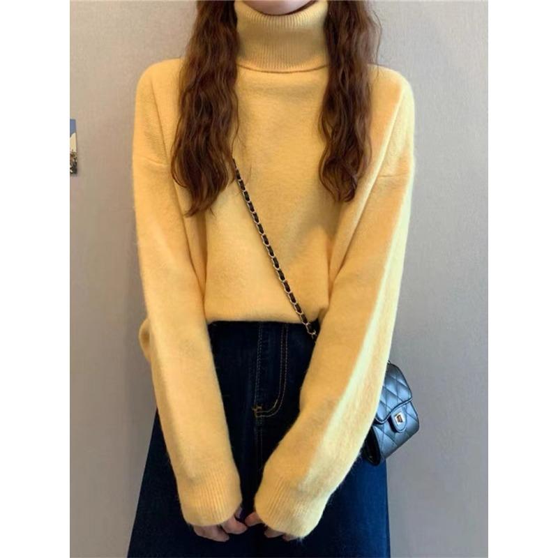 Sweater Female High Neck Fall and Winter Pullover Knitted Bottoming Shirt Loose Outside The Lazy Wind Senior Sense of The Comfortable and Versatile