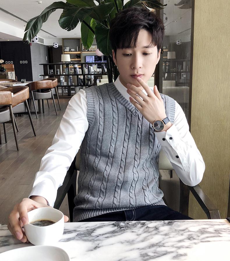 Мужской шерстяной жилет с V-образным вырезом - без рукавов, толстый трикотажный жилет для осени/зимы