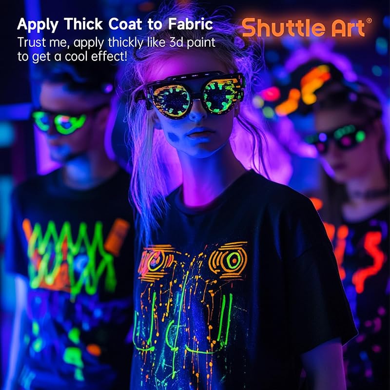 Shuttle Art acrylic paint paint that glows in the dark 12 color set 60ml With UV black light Luminous color Self-luminous neon paint for halloween
