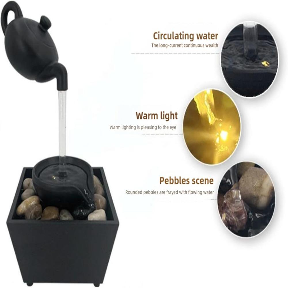 Endless Water Flow Floating Teapot Fountain Pebble Base Indoor Relaxation Fountain  Home Decor