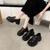 Loafers Female Models Summer Small Leather Shoes Thick with Retro Black Thick Bottom Shoes