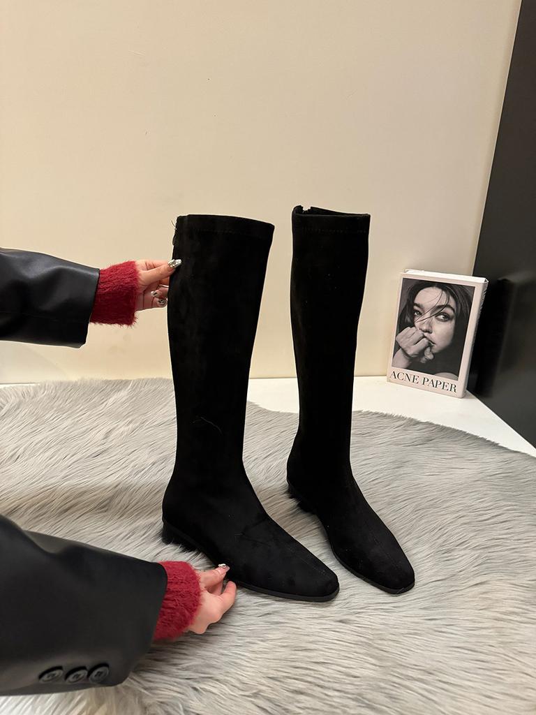 Thick Heel Vintage Suede Long Boots Women's Shoes Year Skinny Boots Medium Knight Boots