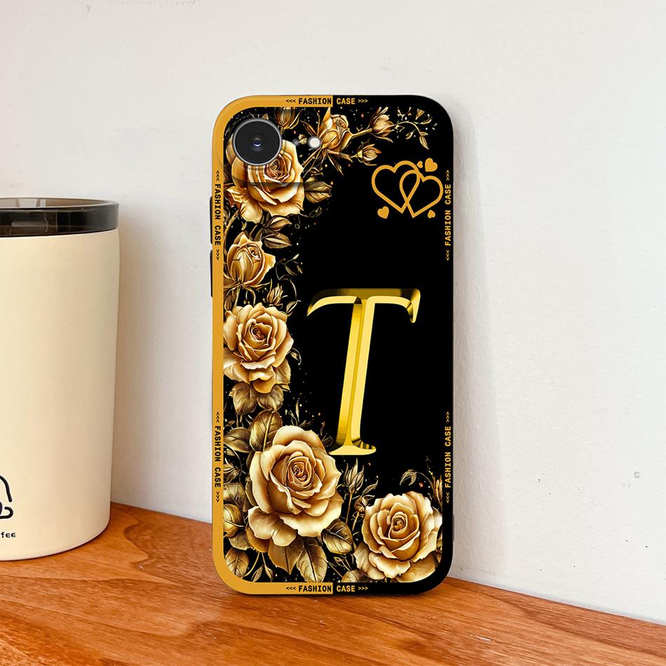 Luxury Rose Letters Case For iPhone 17E 16E Phone Back Cover For iPhone SE 2026 Soft Liquid Silicone Camera Protection Funda