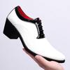 New Groom White With Black Shoes Pointed Glossy Leather Height 4.5cm Increasing Oxfords Men Wedding Dress Prom Formal Footwear