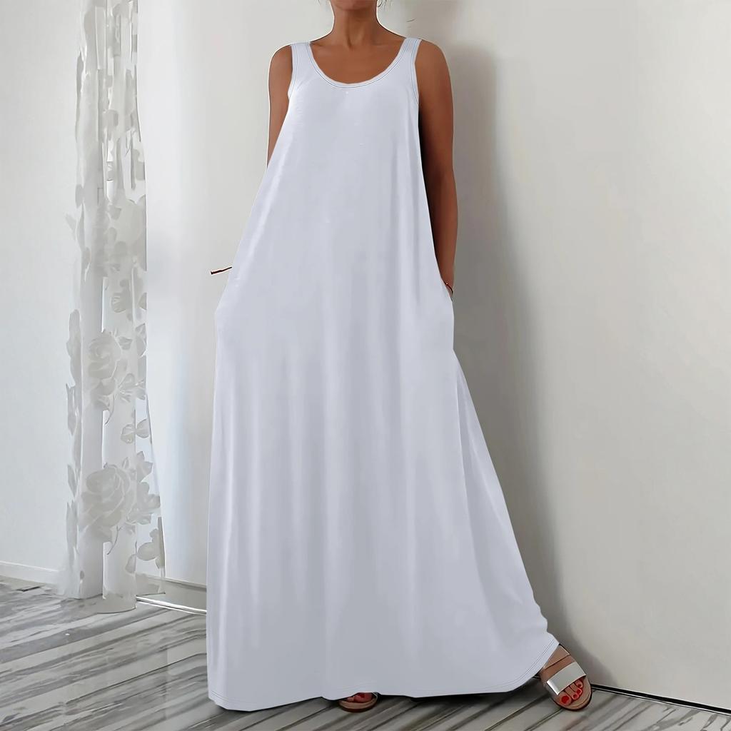 Женское модное однотонное платье с V-образным вырезом, без рукавов, повседневное, свободного кроя, пуловер, длинное