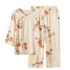 Весна / Лето Тонкая женская пижама в китайском национальном стиле Свободная одежда из бамбукового хлопка Рукава семь четвертей Домашняя одежда