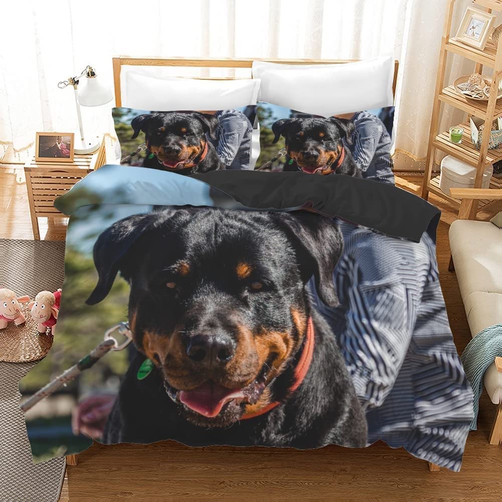 Пододеяльник Rottweiler Twin Black Rottweiler Twin Постельное белье Animal theme для любителей собак Полиэстер Double Queen King Пододеяльник