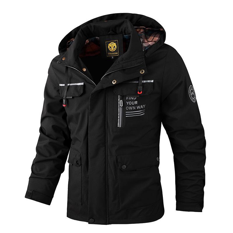 Autumn and Winter New Men's Outdoor Jacket Men's Trench Coat Removable Hat Jacket Men's