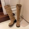 Сапоги на толстом каблуке и толстой подошве с плиссированным голенищем, женские, в стиле ретро, в британском стиле, тонкие, универсальные, сапоги рыцаря, осень-зима 2025