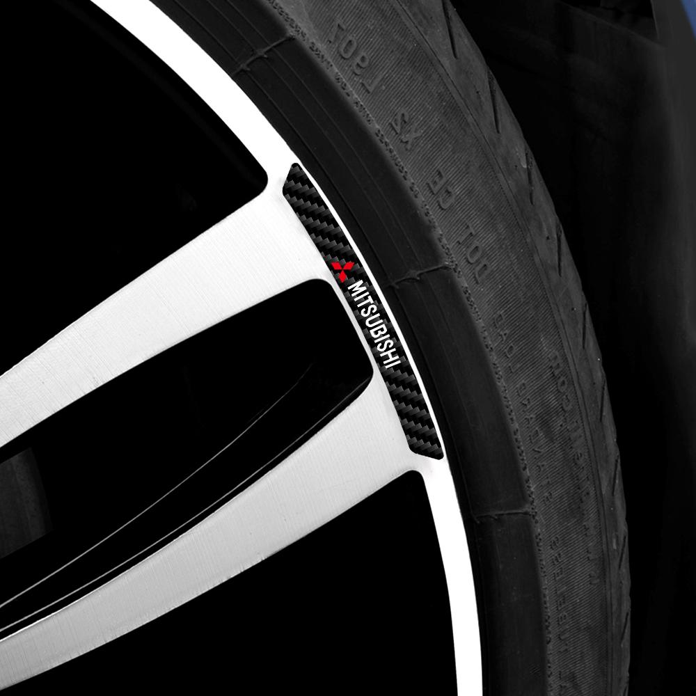 4Pcs Car Logo Wheel Hub Rim Strip Sticker Accessories For Mitsubishi 9 Ralliart EX ASX L200 Colt Outlander Pajero Lancer Eclipse