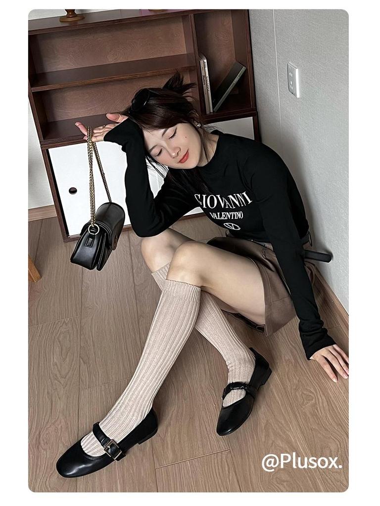 Женские бежевые хлопковые теплые носки выше колена Plusox - Коллекция Осень/Зима