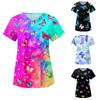 Women Fashion Butterfly Print V-neck Short Sleeve Workwear With Pockets Tops