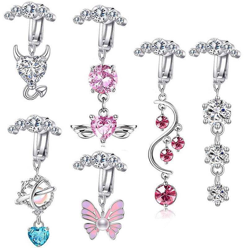 Поддельное кольцо для пупка Love Wings Butterfly Поддельная подвеска для пирсинга живота Клипса для пупка Не пупочная Поддельная серьга для пирсинга Клипса