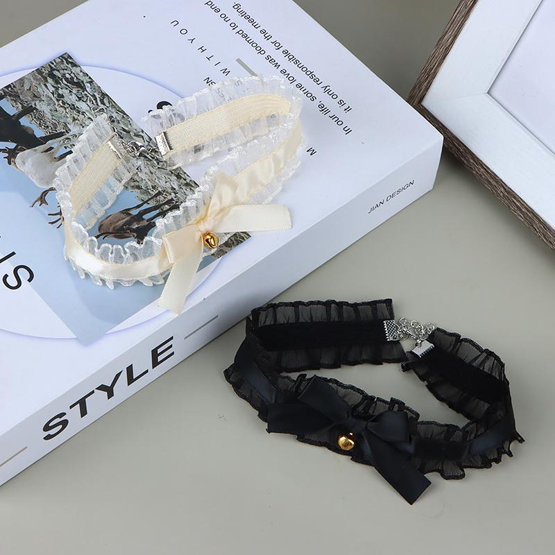 Элегантное кружевное колье-чокер с бантом, готическое колье-воротник с колокольчиками, винтажное колье, короткая цепочка, ювелирное изделие