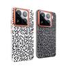 Graffiti Painted Plain Leather Phone Case for Xiaomi 15 Pro Mi15 Metal Lens Ring Hardware Large Hole Metal Button Key Hard Cover