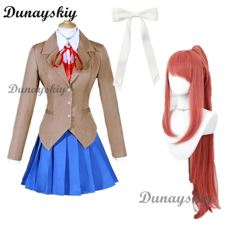 Игра Doki Doki Literature Club Нацуки Косплей Сайори Юри Моника Косплей Костюм Парик Набор Школьная Форма Девушка Женские Костюмы