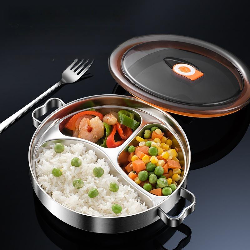 Поднос для обеда из нержавеющей стали 304 с крышкой, контейнер для ланча, тарелка для еды для школьной столовой, 3 решетки, поднос для бенто, столовая посуда
