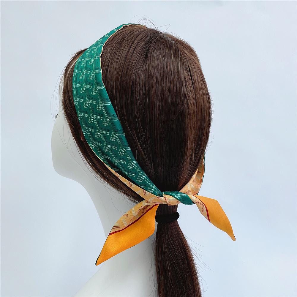 Геометрический корейский шарф с треугольными ромбами: Женская шелковая лента для сумок и резинок для волос