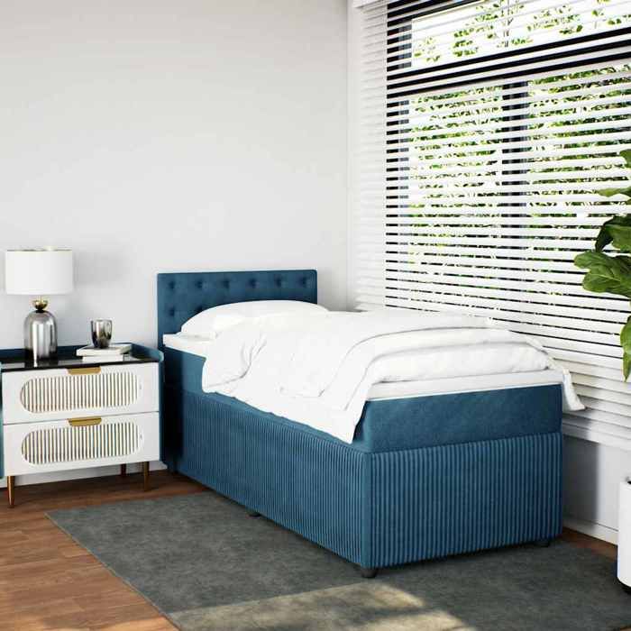 Maison Exclusive - Sommier à lattes de lit avec matelas bleu 90x190 cm velours
