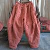 Johnature Женские зимние широкие брюки, хлопковые льняные теплые брюки, однотонные, эластичные, с карманами на талии, винтажные женские брюки