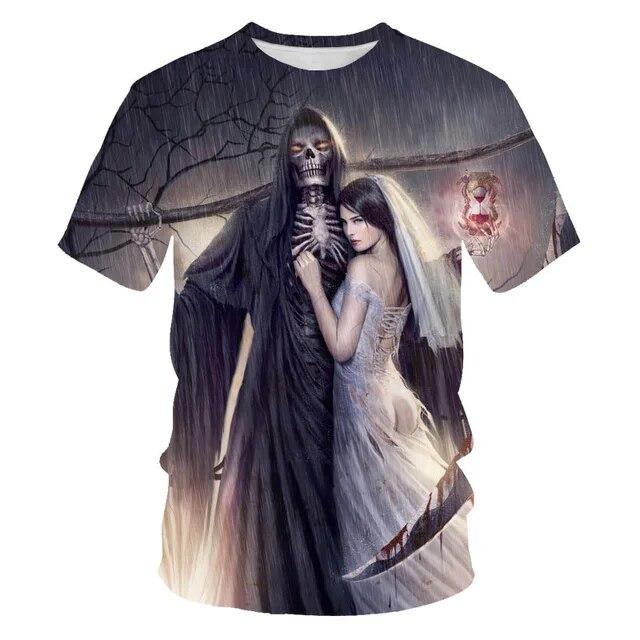 Classic Gothic Skull Horror Death 3D Print Men's T-shirt Summer Casual O-neck Short Sleeve Tops Harajuku Hip-Hop Streetwear Tees