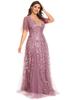 Ever-Pretty Womens Plus Size V Neck A Line Sequin Tulle Formal Dresses