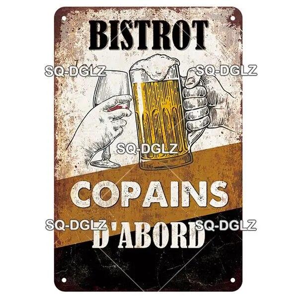 SQ-DGLZ Vintage Metal Sign French Beer Bar Tin Sign Shop Plate Home Bar Door Wall Decor Sticker Decoration Plaque Poster Gift