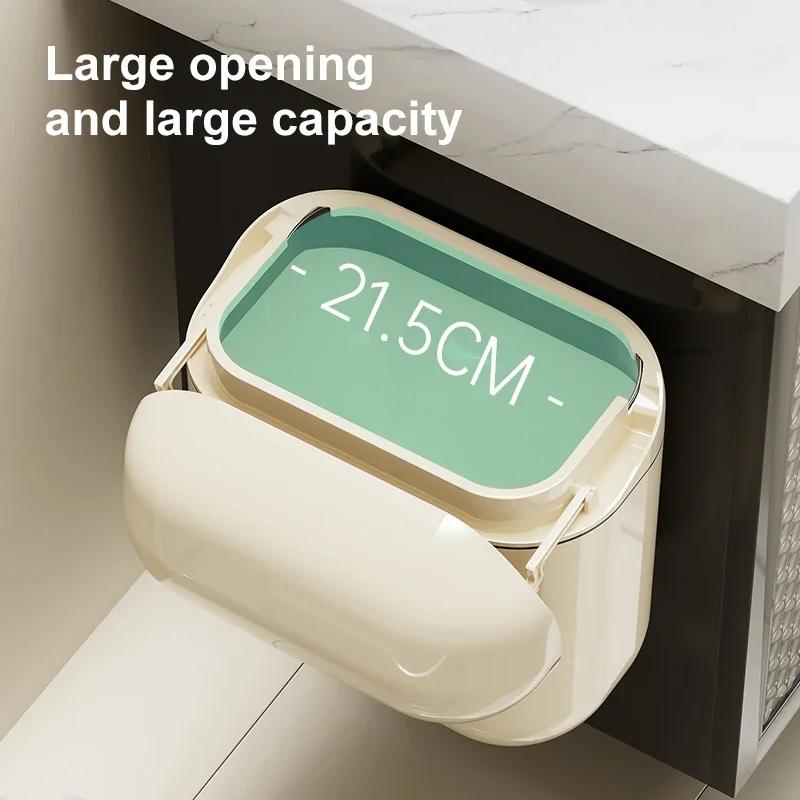 Household Dustbin High Appearance Level Wall-mounted Trash Can Large Capacity with A Cover Waterproof Crack for Kitchen Toilet