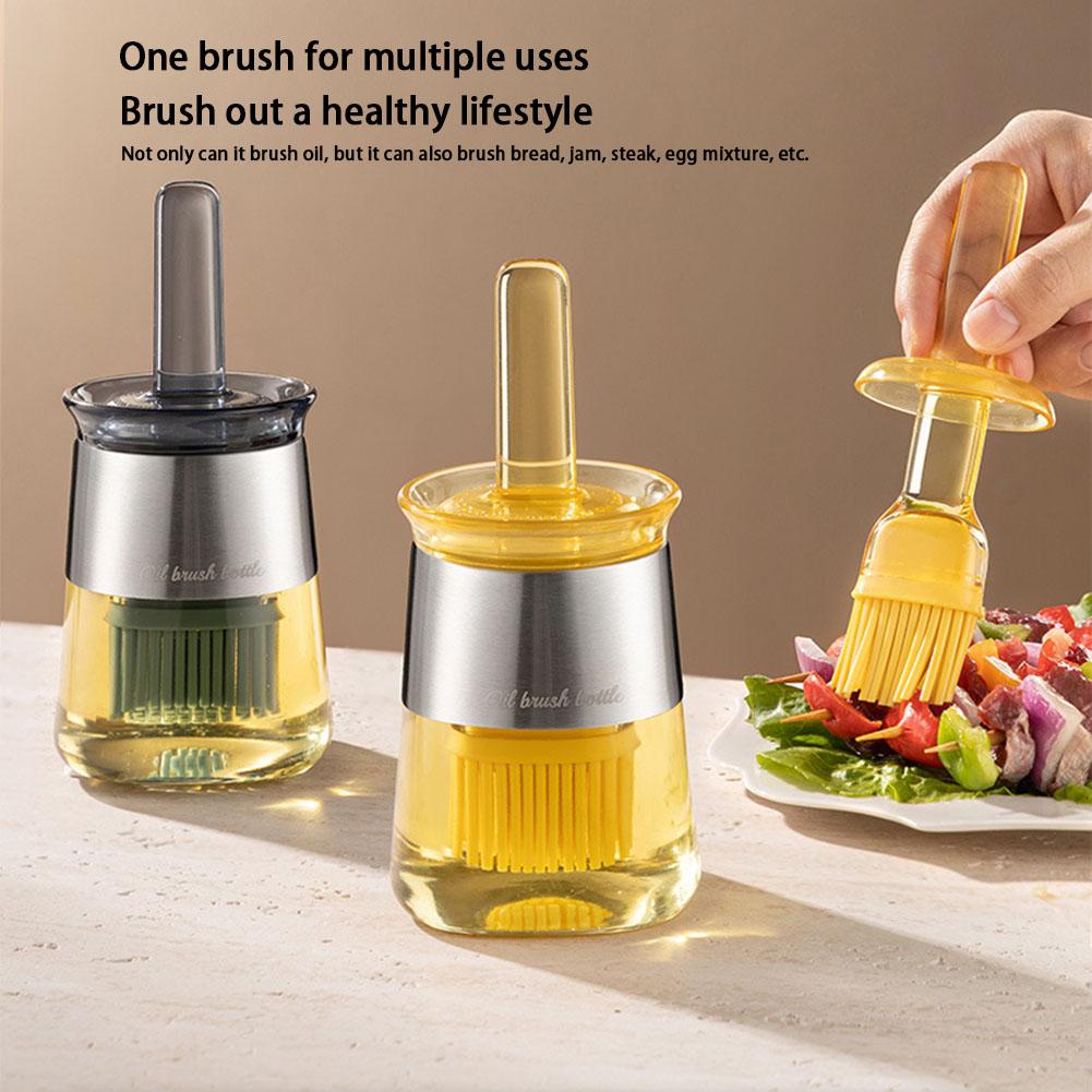 Oil Dispenser Bottle With Brush, Silicone Heat Resistance Basting Brush, Glass Oil Bottle Container For Kitchen Cooking Barbecue Sauce Grill Frying