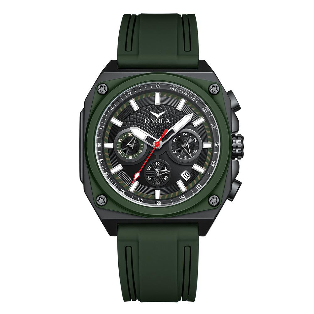 ONOLA Модные квадратные новые мужские часы с тремя циферблатами, календарем, многофункциональные кварцевые водонепроницаемые часы на ремешке