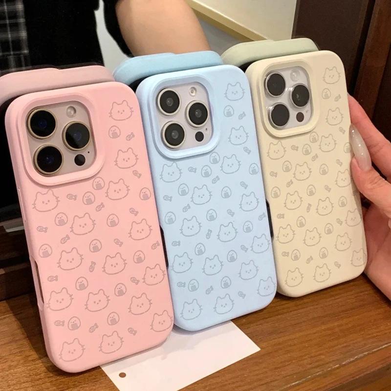 Милый котенок онигири в стиле line Подходит для чехла на мобильный телефон Apple iPhone16/17Pro 14 Жидкий клейкий рис 13 Мягкий 15