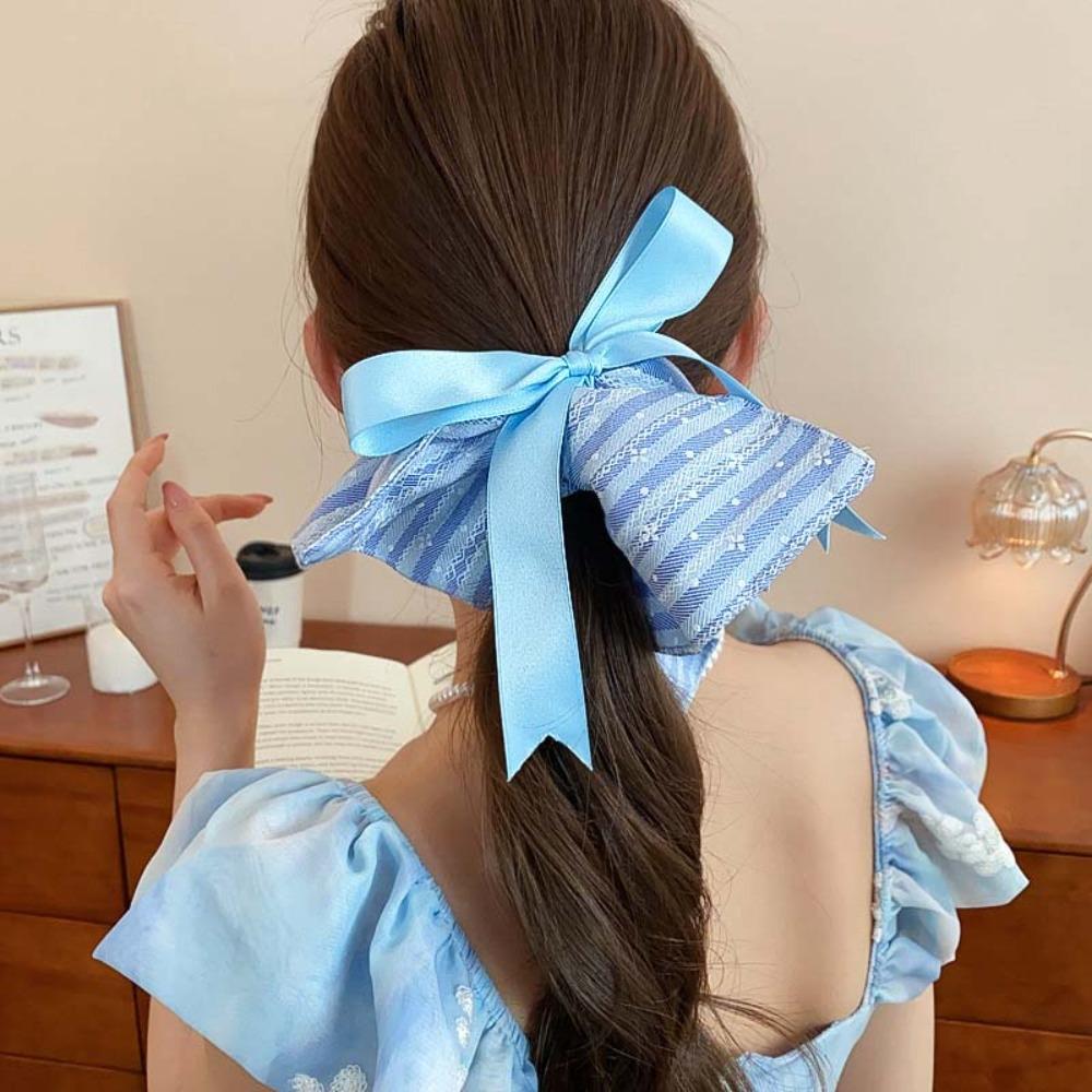 Elastic Plaid Silk Ribbon Scrunchies Korean Style Large Intestine Hair Ring Daily