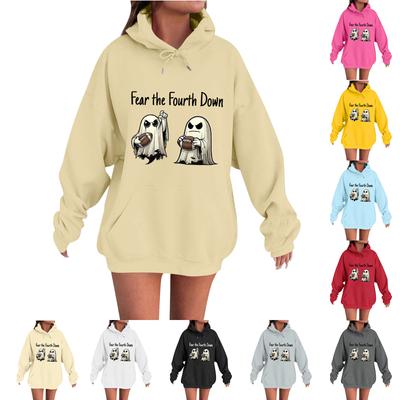 Женская повседневная модная удобная толстовка с круглым вырезом, капюшоном и длинными рукавами с принтом на Хэллоуин, теплая