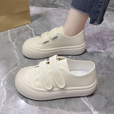 Новые женские туфли на толстой подошве с кексовой подошвой, белые туфли на липучке, с низким верхом и круглой головкой, обувь знаменитостей из Интернета