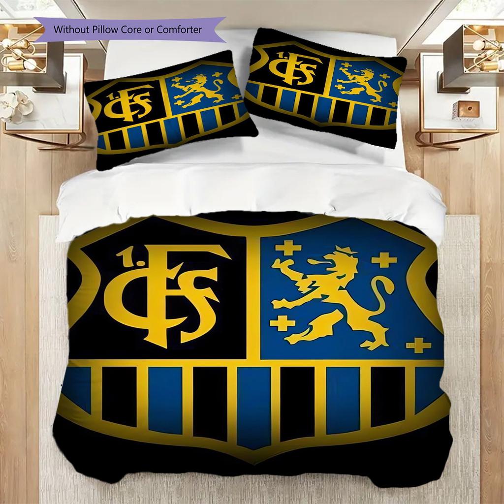 Blue Yellow Football Emblem Three-piece set (1 * duvet cover + 2 * pillowcase, without core) 2D Flat Bedding set Christmas birthday gift