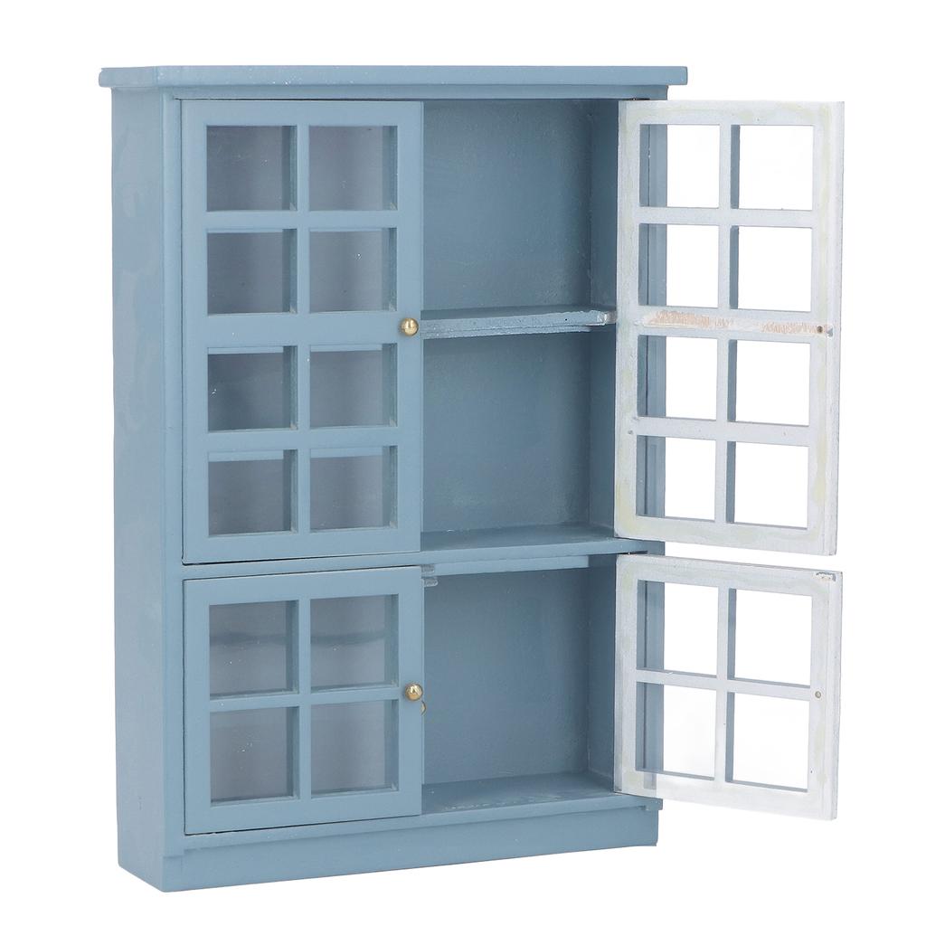 1:12 Scale Dollhouse Furniture Cabinet Dark Blue Miniature Wooden Dollhouse Bookshelf