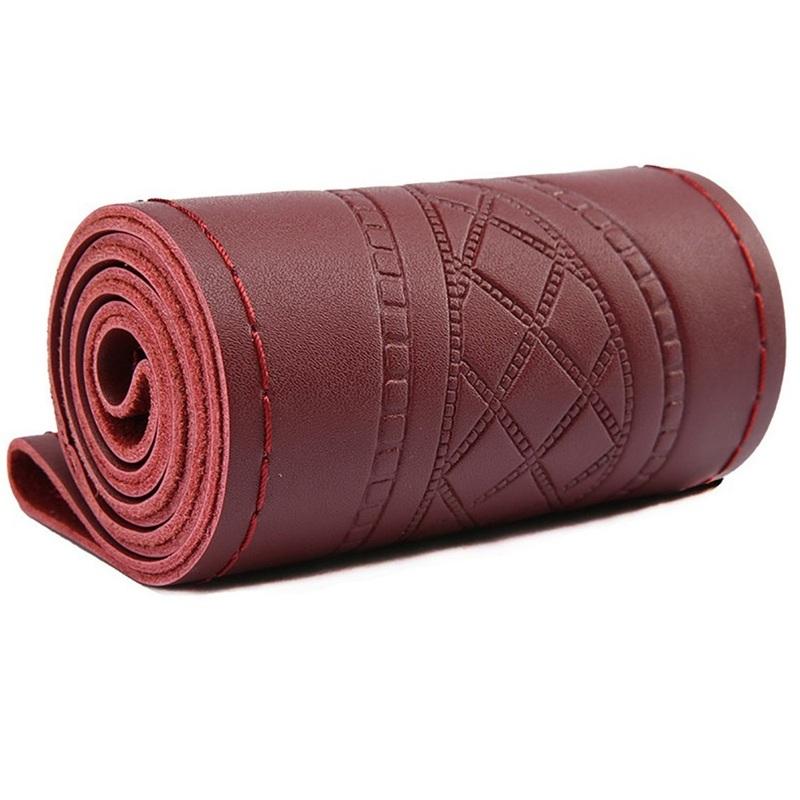 38CM Leather Steering Wheel Cover,DIY Handmade Case With Needles and Thread Car Styling Accessories Volante Esportivo