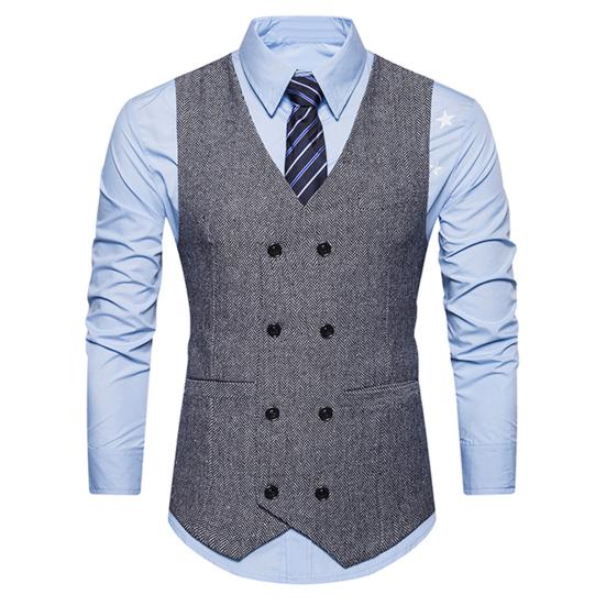 Винтажный мужской безрукавный двубортный жилет из твида в елочку, деловой жилет